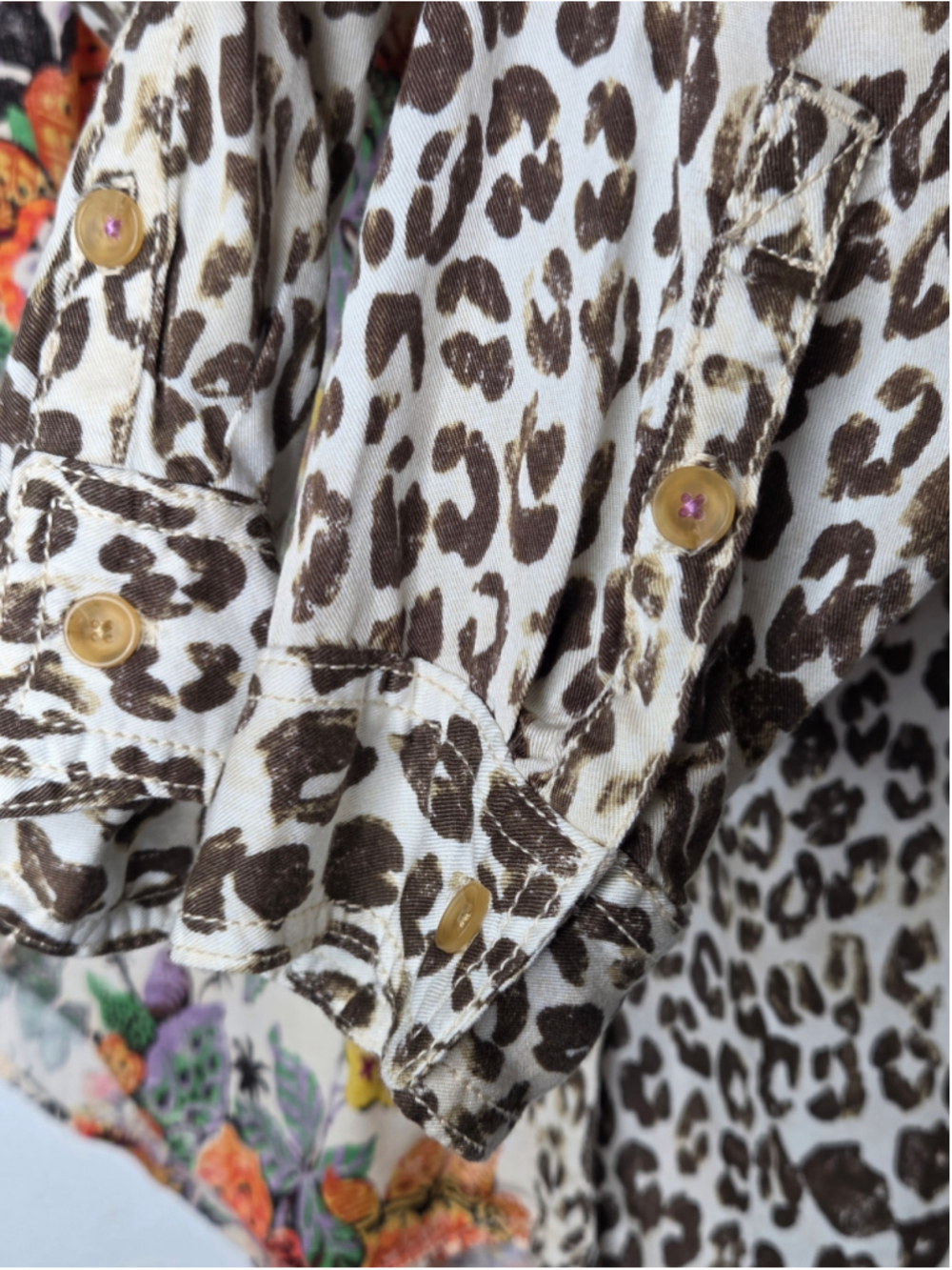Anthropologie Pilcro Floral Leopard Button Down Shirt Women's Small Tan Orange - Picture 6 of 11
